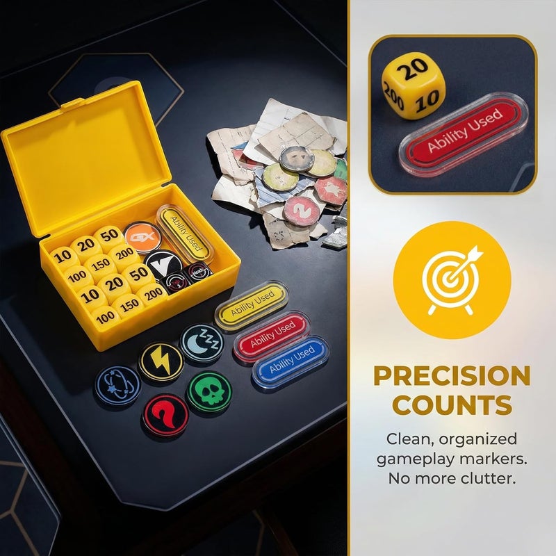 JEPISADI 33-Piece TCG Damage Counter dice Set with Status Markers, VSTAR & GX Cards - TCG Accessories in Storage Box (Classic Color) - Image 4